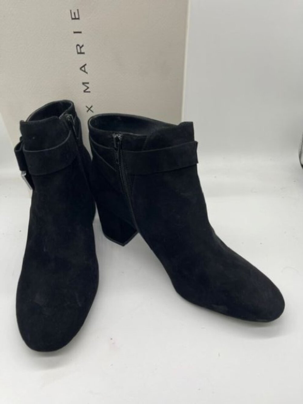 Alex Marie Mayleen Black Suede Low Heel Short Boots Womens Size 9